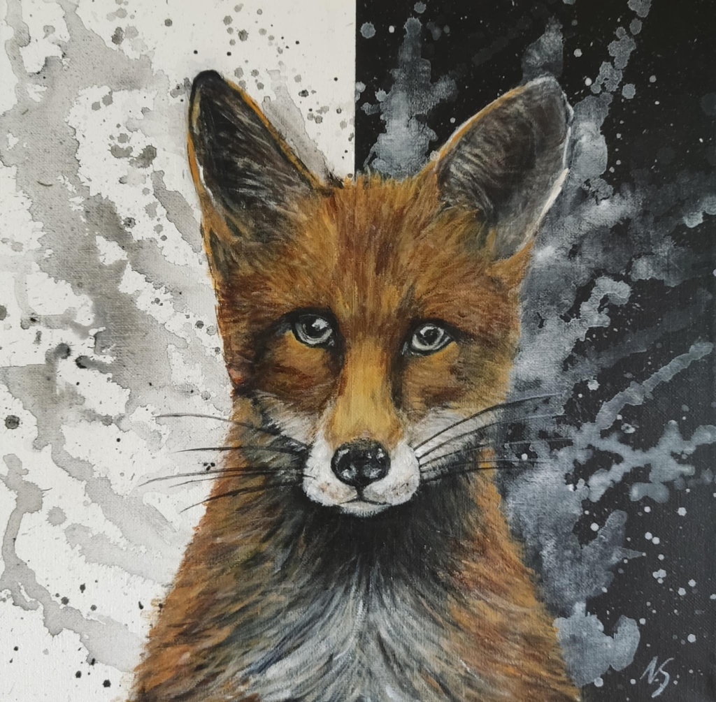 Vos op zwart/wit achtergrond