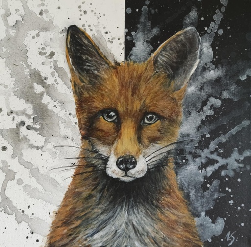 Vos op zwart/wit achtergrond