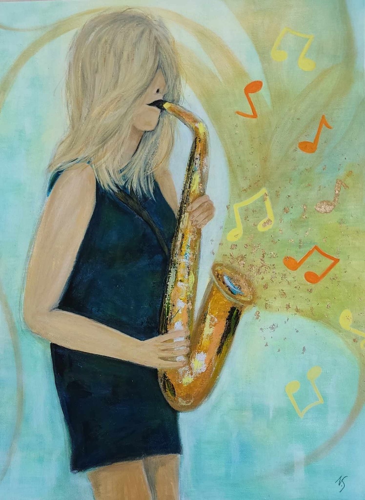 Playing saxophone 