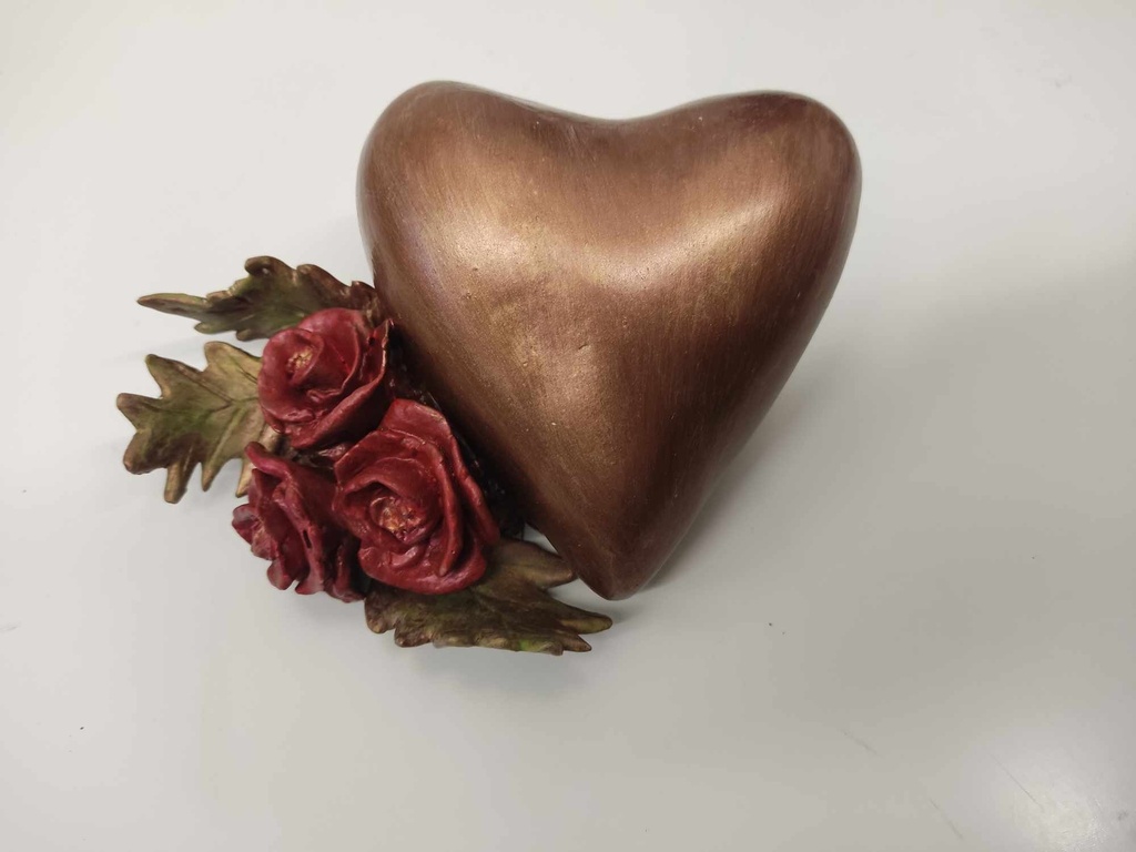 Hartje met bloem, brons 